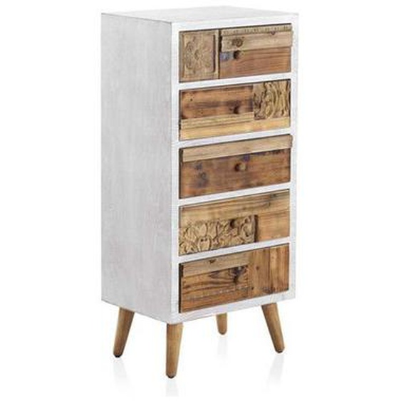 Chiffonnier 5 tiroirs Bois/Blanc - MAELYS - L 48.5 x l 36 x H 105