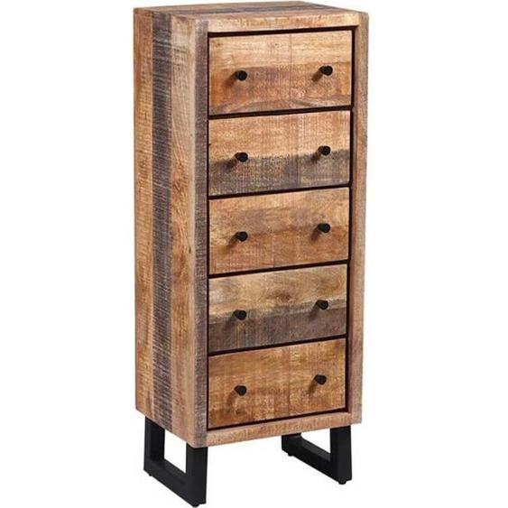 Chiffonnier 5 tiroirs Bois massif blanchi - ANZIA - L 45 x l 35 x H 116