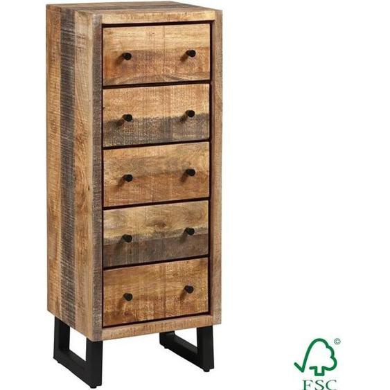 Chiffonnier 5 Tiroirs en Acier et Bois Massif - ALTOBUY - Odilon - Style Industriel - Marron et Noir