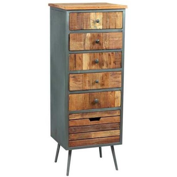 Chiffonnier 6 tiroirs Bois massif patchwork - ANZIA - L 45 x l 38 x H 120
