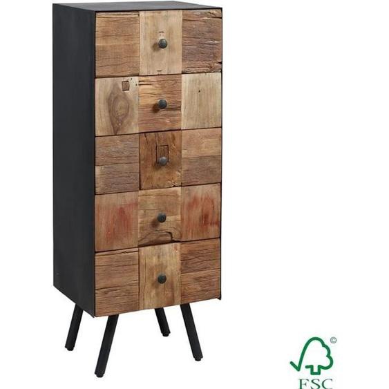 Chiffonnier - ALTOBUY - Fulbert - Bois massif - 5 tiroirs - Noir et bois vieilli brossé