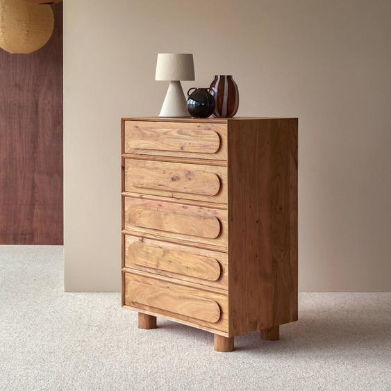 Chiffonnier Enfant En Bois Dacacia 5 Tiroirs Olga Naturel