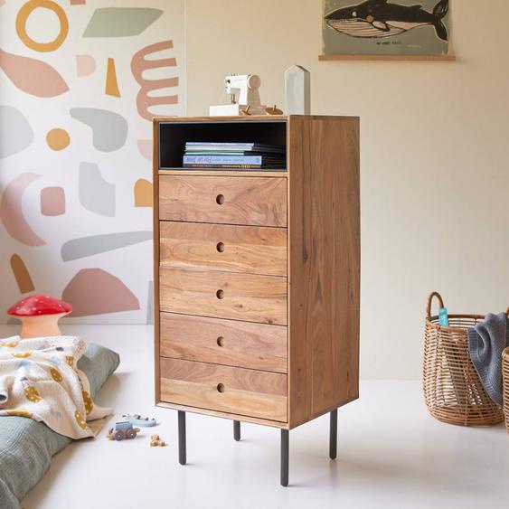 Chiffonnier Enfant En Bois Dacacia 5 Tiroirs Pavel Naturel
