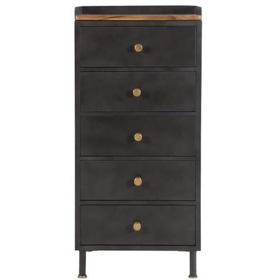 Chiffonnier 5 tiroirs en métal gris métallisé et bois de manguier -  Rendez-Vous Déco