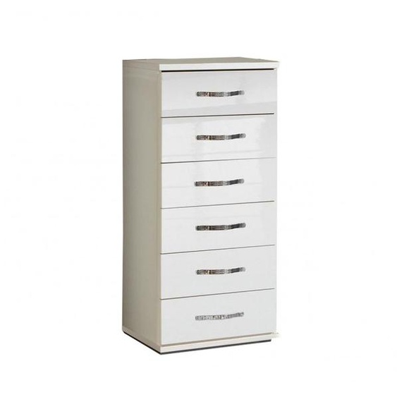 Chiffonnier KROOS 6 tiroirs structure blanc façade laquée blanc brillant