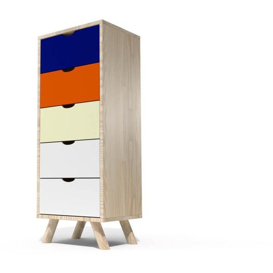 Chiffonnier Scandinave bois Bleu orange ivoire blanc Viking