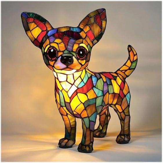 Chihuahua JVeilleuse artistique , lampes de table LED à thème de chiens mignons, veilleuse de table bouledogue français en résine teintée, décoration