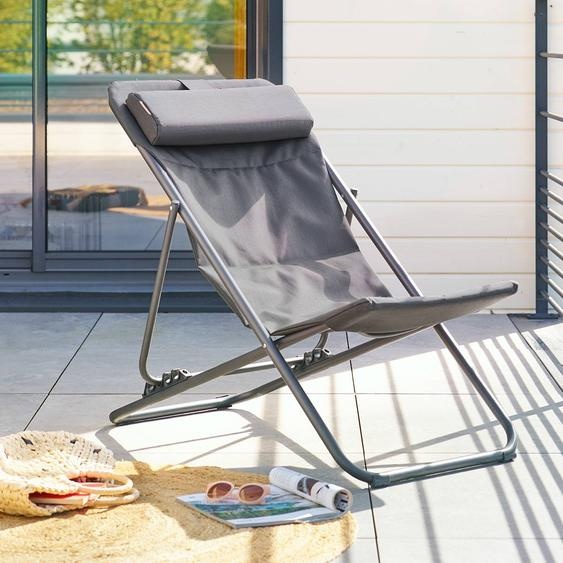 Chilienne de jardin empilable pliable MIRAEL Anthracite / Graphite 3 positions - Acier traité époxy, Traitement anti-rouille renforcé Hespéride