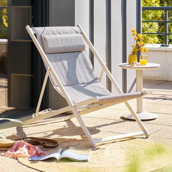 Chilienne de jardin pliable LUNIVIA Argile 5 positions - Aluminium traité époxy, Texaline Hespéride
