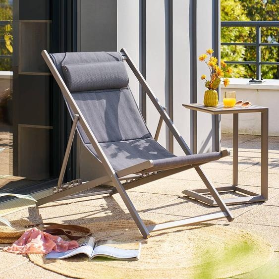 Chilienne de jardin pliable LUNIVIA Café 5 positions - Aluminium traité époxy, Texaline Hespéride