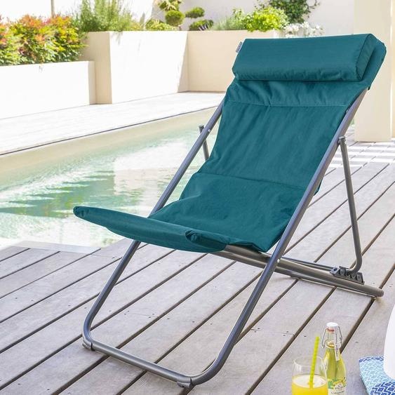 Chilienne de jardin pliante JUBBA Bleu canard   Graphite 4 positions - Acier, Polyester Hespéride