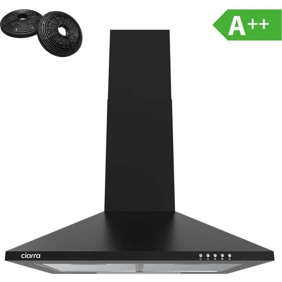 Ciarra - Hotte Aspirante a++ 60cm 370m3/h 2pcs Filtre Actif Recyclage Ou Evacuation 3 Vitesses Eclairage Noir 201BK60