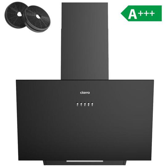 Ciarra - Hotte inclinée 60cm classe 650m3h 3 vitesses évacuation ou recyclage noire