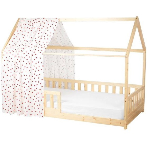 Ciel De Lit Cabane En Gaze De Coton Solo 330 Cm Lovio, Blanc Imprimé Coeur