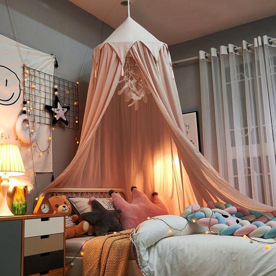 Freosen - Ciel de Lit Enfant Lit à baldaquin pour bébé Tente de dôme Avec Guirlande détoiles Décoration pour chambre des enfants Rose