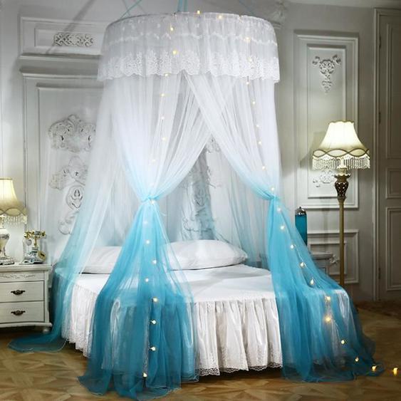 Ciel de lit Moustiquaire de lit Dôme Polyester avec lumière - Décoration pour Chambre Bébé ou Enfant ou Filles - Bleu