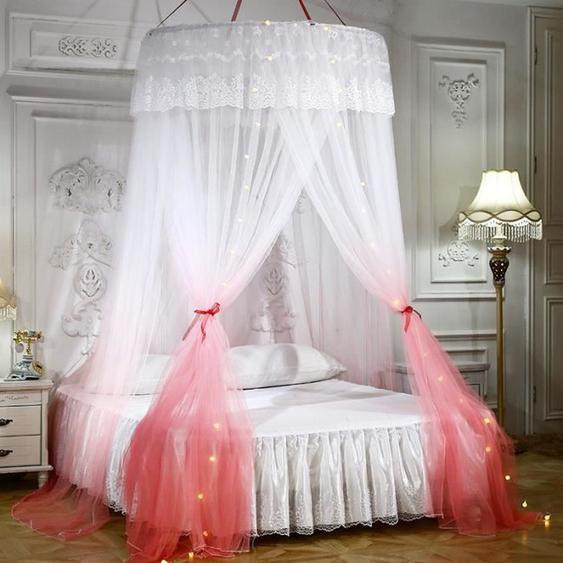 Ciel de lit Moustiquaire de lit Dôme Polyester avec lumière - Décoration pour Chambre Bébé ou Enfant ou Filles - Rose
