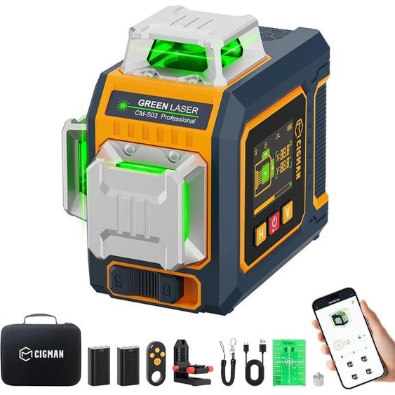 CIGMAN CM-S03 Laser lignes croisées 3x360° vert avec app & écran LCD