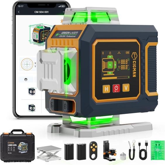 CIGMAN CM-S04 Laser lignes croisées 4x360° vert avec app & écran LCD