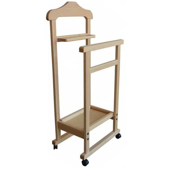 CINTRE À VÊTEMENTS ÉLÉGANCE POUR LA CHAMBRE EN BOIS DE HÊTRE MASSIF AVEC RANGEMENT ET MODÈLE À ROUES AVEC SUPPORT DE RANGEMENT