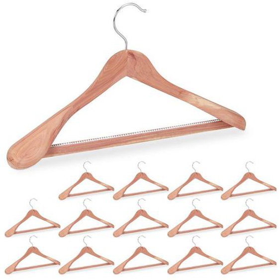 Cintre costume bois de cèdre, lot de 15, cintre traverse pantalon, anti-mites, épaule large, 45 cm, nature
