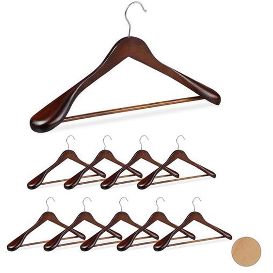 Cintre costume épaule large, lot de 10, bois, chemises, Crochet 360, Traverse pantalon, marron