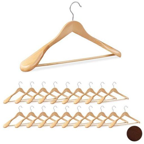 Cintre costume épaule large, lot de 20, bois, chemises, crochet rotatif à 360°, traverse pantalon, nature