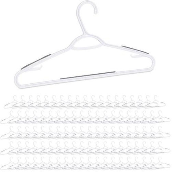 Cintre en plastique, bandes antidérapantes, set de 100, encoche, traverse, porte-cravate, blanc