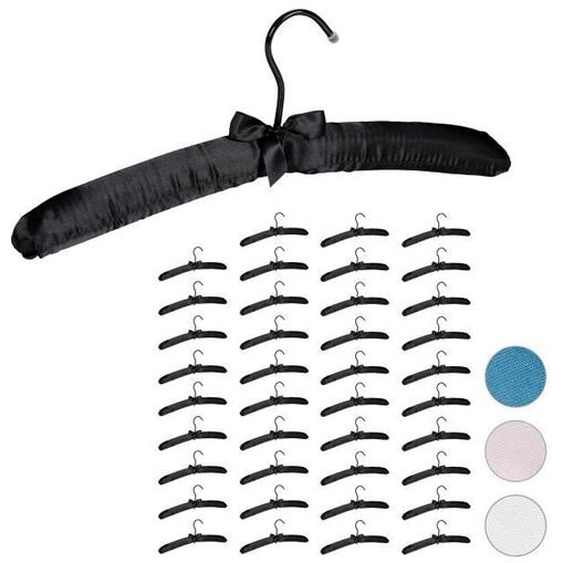 Cintre en satin, lot de 40, cintre rembourré doux, pour vestes, crochet rotatif 360°, 38 cm, noeud décoratif, noir