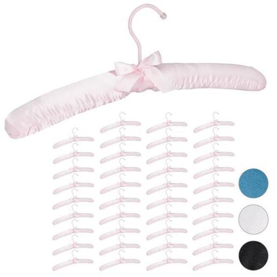 Cintre en satin, lot de 40, cintre rembourré doux, pour vestes, crochet rotatif 360°, 38 cm, noeud décoratif, rose