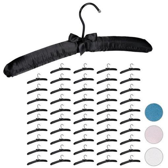 Cintre en satin, lot de 50, cintre rembourré doux, pour vestes, crochet rotatif 360°, 38 cm, noeud décoratif, noir