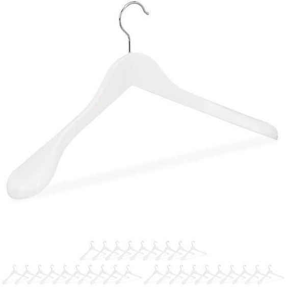 Relaxdays Cintre épaule large, Set de 30, Cintre en bois, vestes, costumes, Crochet 360°C, blanc