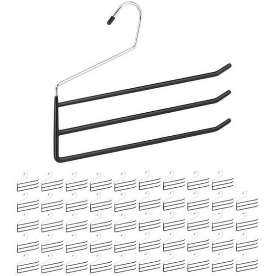Cintre multiple antidérapant, lot de 50, métal, 3 traverses, pantalon gain de place, cintre multifonction, noir