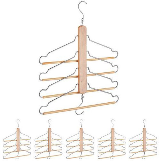 Cintre multiples avec 4 cintres pour pantalons, chemises, jupes, lot de 6, crochet métal, bois de lotus, nature