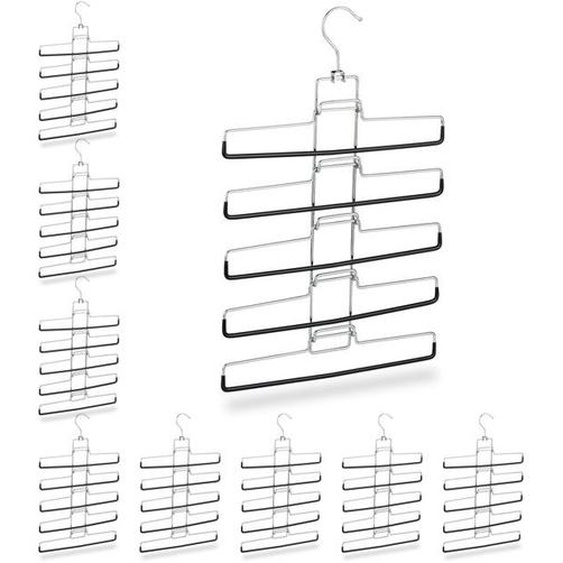 Cintre multiples, lot de 9, multifonctions, gain place, pantalons jupes support amovible, 52x33,5x2 cm, argent