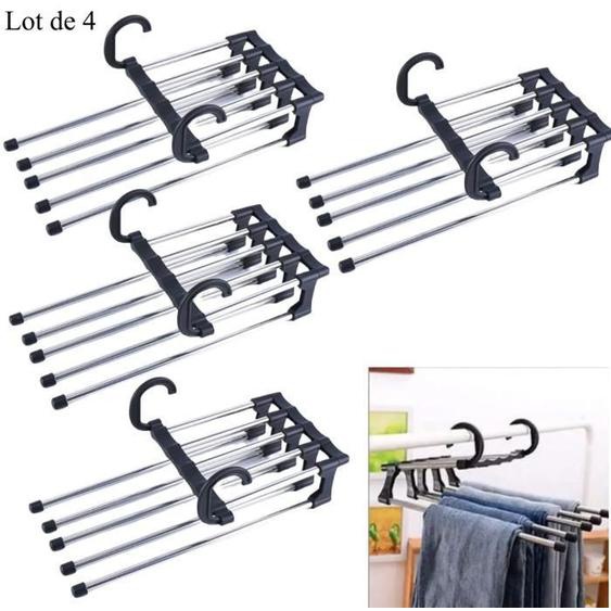 Cintre Pantalons, Lot de 4 Cintres Gain De Place, Multi Cintre Magique Pour jeans, écharpes, serviettes