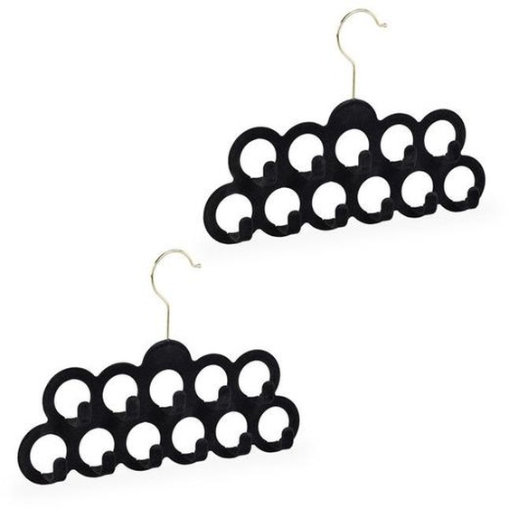 Cintre porte-foulards, lot de 2, pour écharpes, cravates et ceintures, velours, crochet rotatif 360°, antidérapant, noir