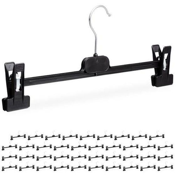 Cintres à pantalon, lot de 40, plastique, pinces pour jupes, antidérapant, 14 x 36 x 3 cm, noir
