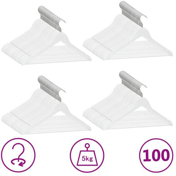 Cintres antidérapants 100 pcs Blanc Bois dur