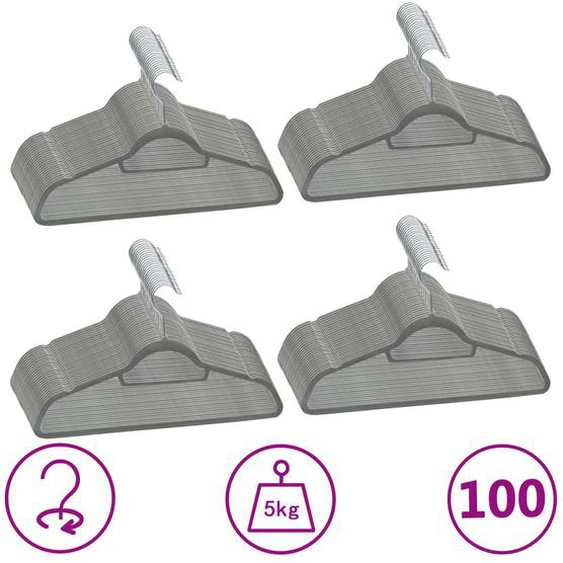 Cintres antidérapants 100 pcs Gris Velours