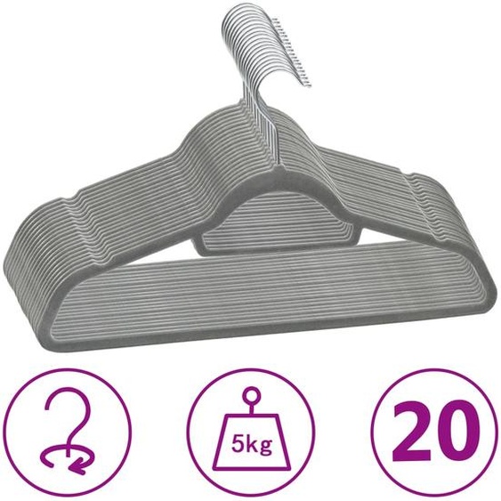 Cintres antidérapants 20 pcs Gris Velours