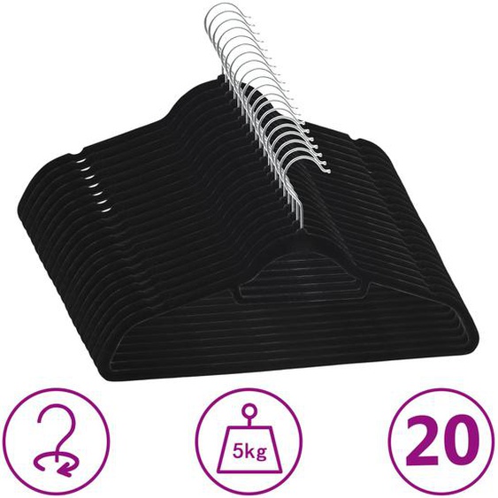 Cintres antidérapants 20 pcs Noir Velours