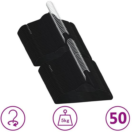 Cintres antidérapants 50 pcs Noir Velours