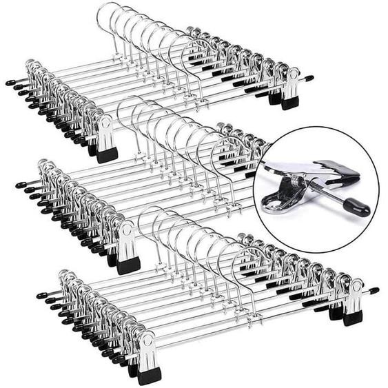 Cintres de Pantalon en métal - - - Clips Chromé réglables - Gain de Place - Paquet de 30