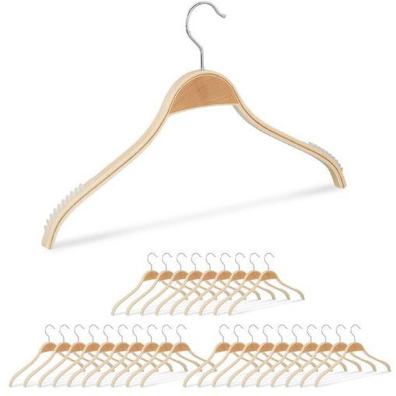 Cintres en bois, lot de 30, chemises et costumes, antidérapants, avec encoche, gomme, crochet 360°, nature