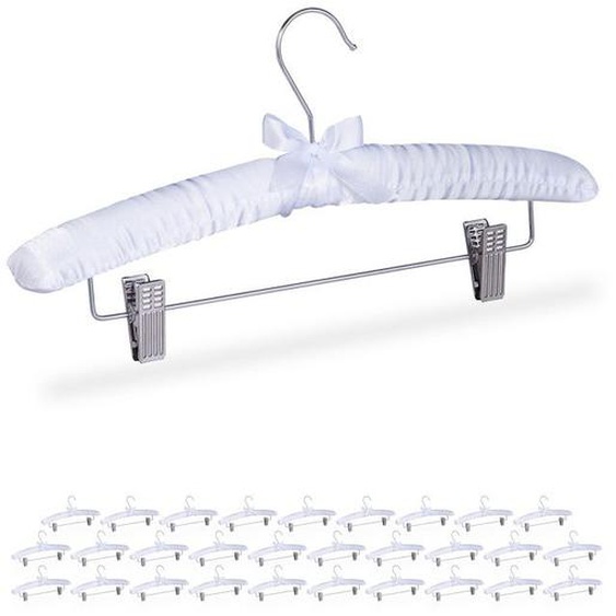 Cintres en satin, lot de 30, rembourrés, vintage, pinces déplaçables, crochets pivotants, 38 cm de large, blanc