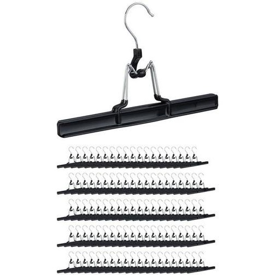 Cintres-pinces, lot de 100, pour pantalons et jupes, en métal, pinces, caoutchouc, crochet rotatif 360°, 26 cm, noir