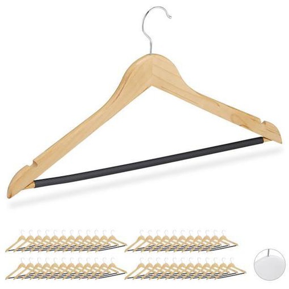Cintres vêtements, lot de 48, vestes, rangement habits, pantalons, encoches, traverse caoutchoutée, stable, bois, nature