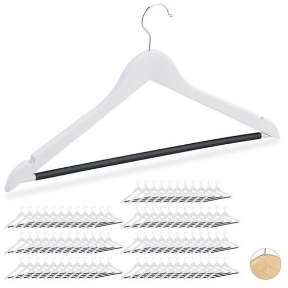 Cintres vêtements, lot de 84, vestes, rangement habits, pantalons, encoches, traverse caoutchoutée, stables, bois, blanc