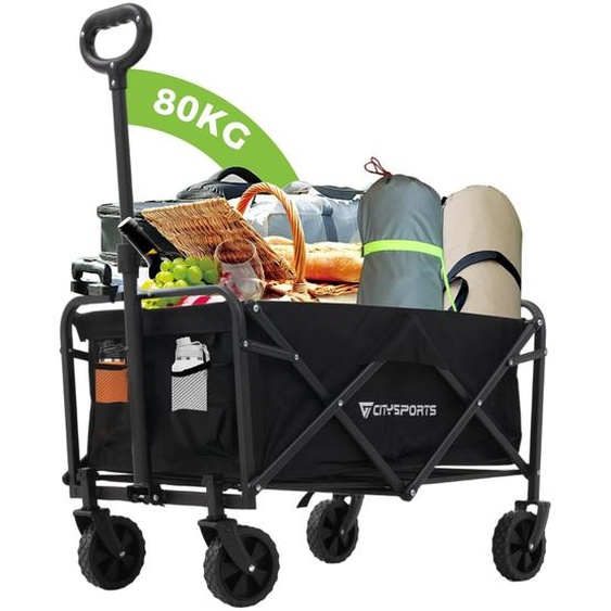 CITYSPORTS Chariot pliable tout-terrain, charge maximale 150 kg, breveté. Chariot de plage pliable à grande capacité, pour le sport, les courses et le camping